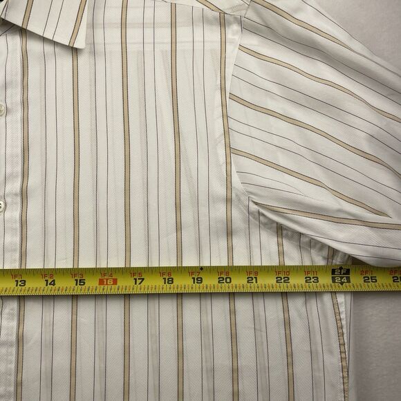 Sean John Mens Ivory Tan Striped Button Up Long Sleeve-L (16 34-35) - Picture 6 of 13